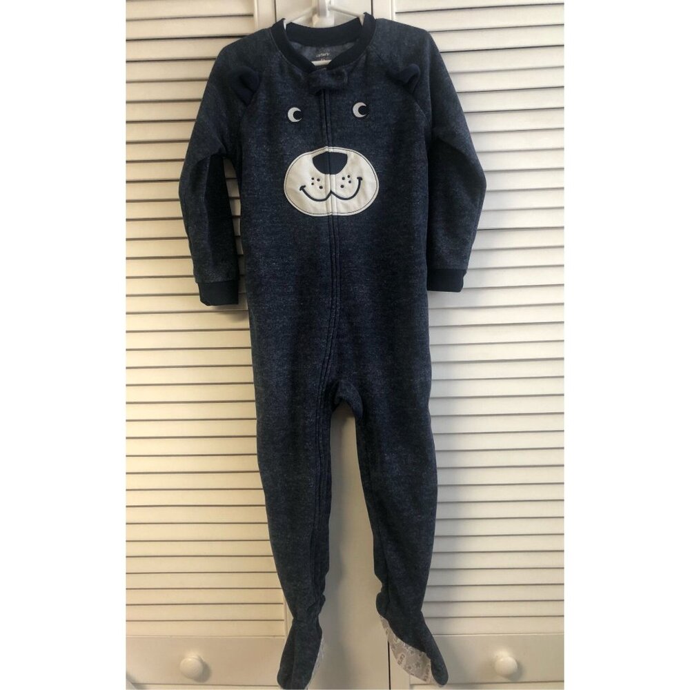 Carter's Size 4T Blue Bear Fleece Zip Up Footie Pajamas